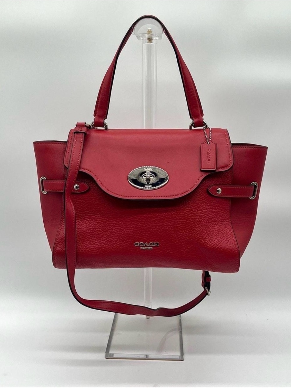Coach Red Leather Turnlock Tote with Detachable Strap